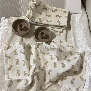 Cloth Napkins: rabbit print& candle stick holders
